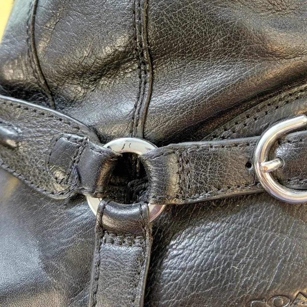 Coach Black Pebbled Leather‎ Tall Riding Harness Boots Silver Buckle Women Mens